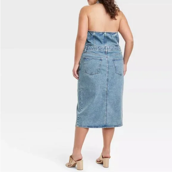Universal Thread Denim Halter Midi Dress NWT - Picture 5 of 13